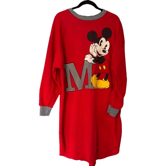 Vintage Mickey & Co. Disney Red Long Sleeve Sleep Shirt Nightgown Size Large - Picture 1 of 9